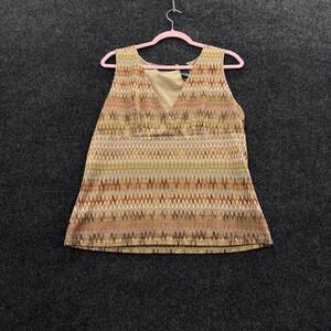 Axcess Liz Claiborne Chevron Knit V-Neck Sleeveless Top XL Brown Tan Zigzag